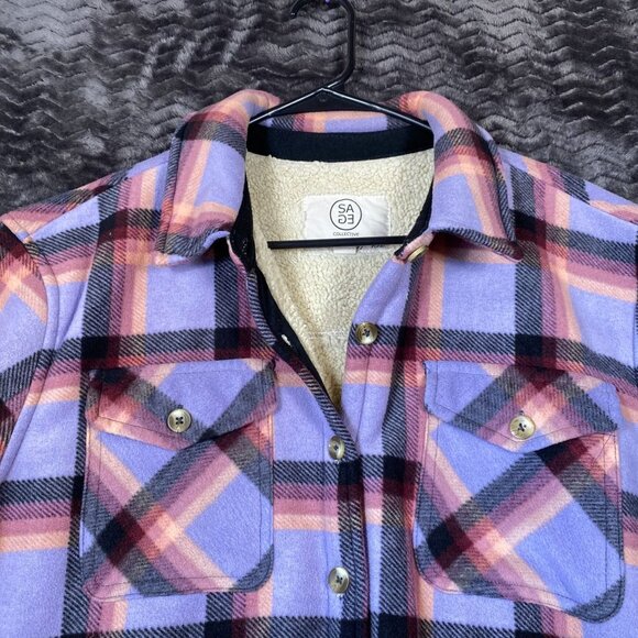 Sage collective  Plaid Button-Up Sherpa-Lined Jacket ,womens size L/G - Picture 5 of 9
